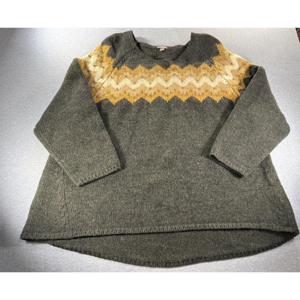 J. Jill 4X Wool Blend Fair Isle Sweater Beaded Gray Gold Oversized Tunic Women